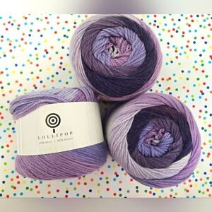 HOBBII LOLLIPOP YARN Shades Of Purple 20% Wool, 382 Yds X3